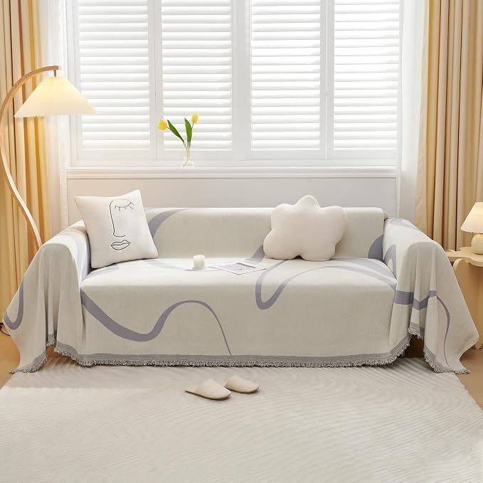 VClife Sofa Couch Cover Washable- Modern White and Gray Striped Jacquard Couch by VCLIFE