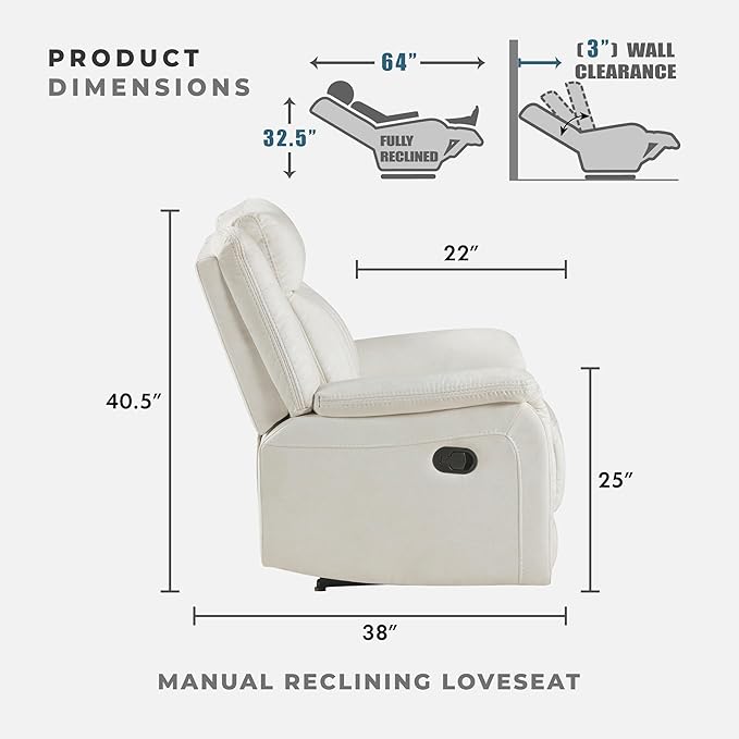 Lexicon Manual Double Reclining Loveseat, Polished Microfiber Manual Wall - Image 2