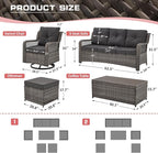 6 Pieces Wicker Patio Furniture Set Conversations Sets, 2 Outdoor 360° Swivel - Image 7