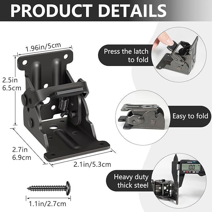 12 Pack Folding Brackets, Self-Lock Hinge - Image 2