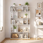 Giantex 5-Tier Bookshelf, 10-Cube White Geometric Bookcase - Image 2