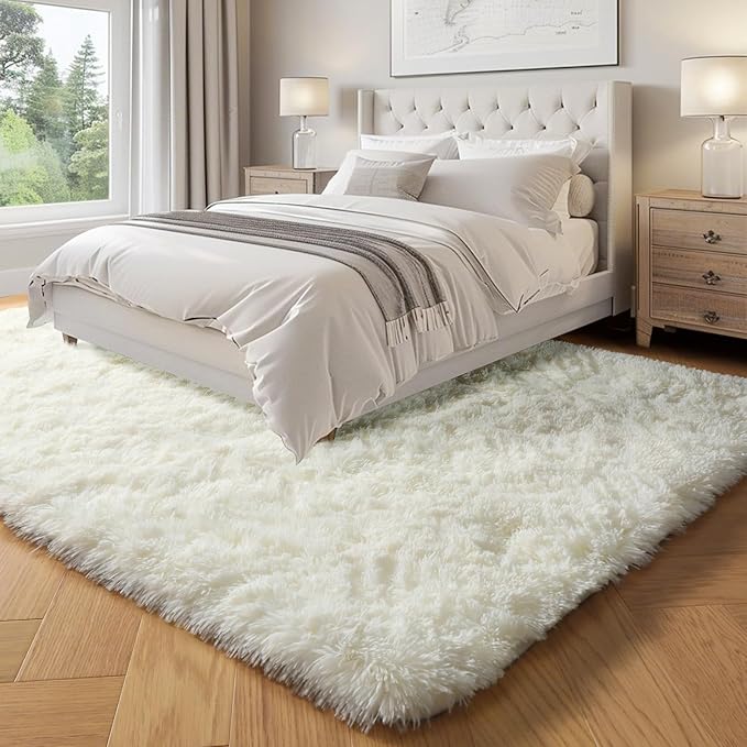PAGISOFE White Fluffy Shag Washable Area Rugs - Image 4