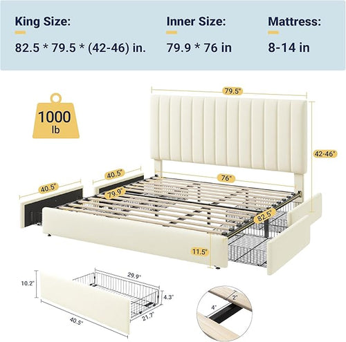 Allewie King Size Storage Bed Frame, Vertical Channel Tufted Adjustable - Image 2