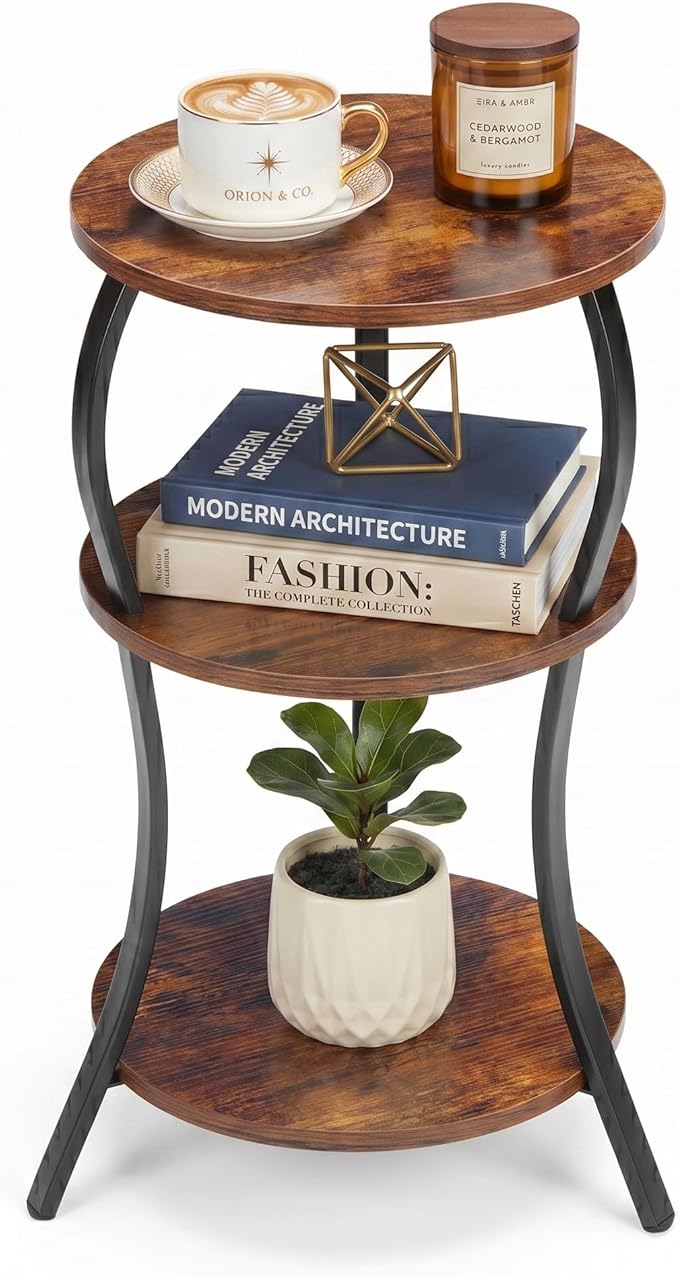 Vintage Small Round Side Table, 3-Tier Slim Waist Circular End Table by YEAKOO