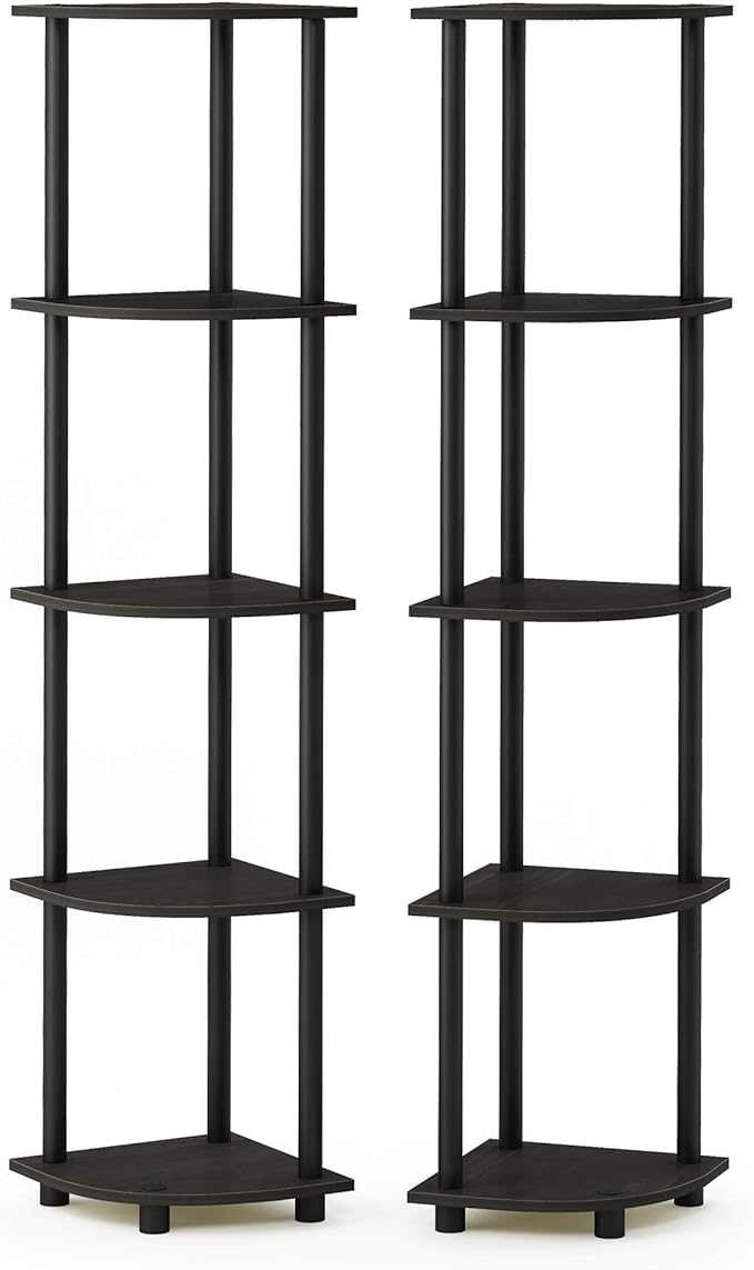 Furinno TURN-N-TUBE Corner Shelf Set of 2, 5-Tier Corner Bookshelf, Open - Image 5