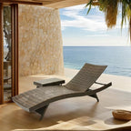 79'' Long Reclining Chaise Lounge + Side Table Set of 2, Outdoor Wicker by Asifom