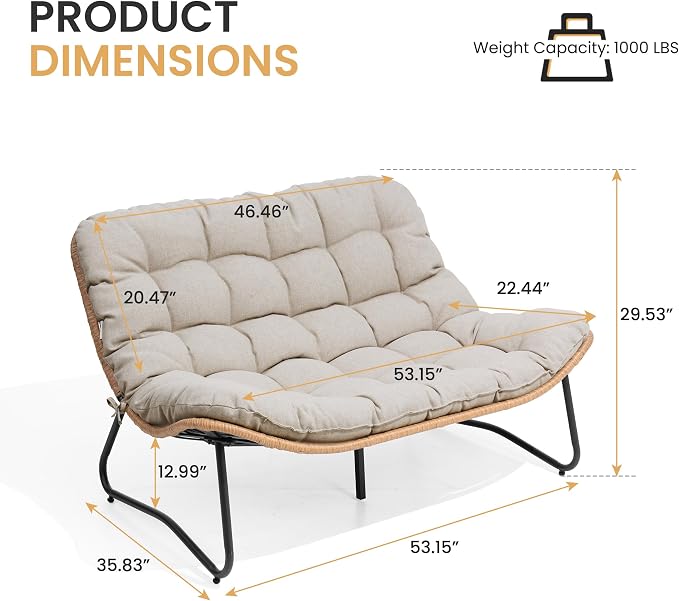 Crestlive Products Outdoor Loveseat 3PCS, Outdoor Sofa Set, All-Weather Boho - Image 2