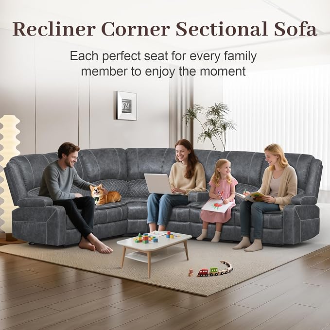 Yolsali Manual Reclining Sectional Sofa Set, 6 Seats Soft Dutch Velvet Recliner - Image 3
