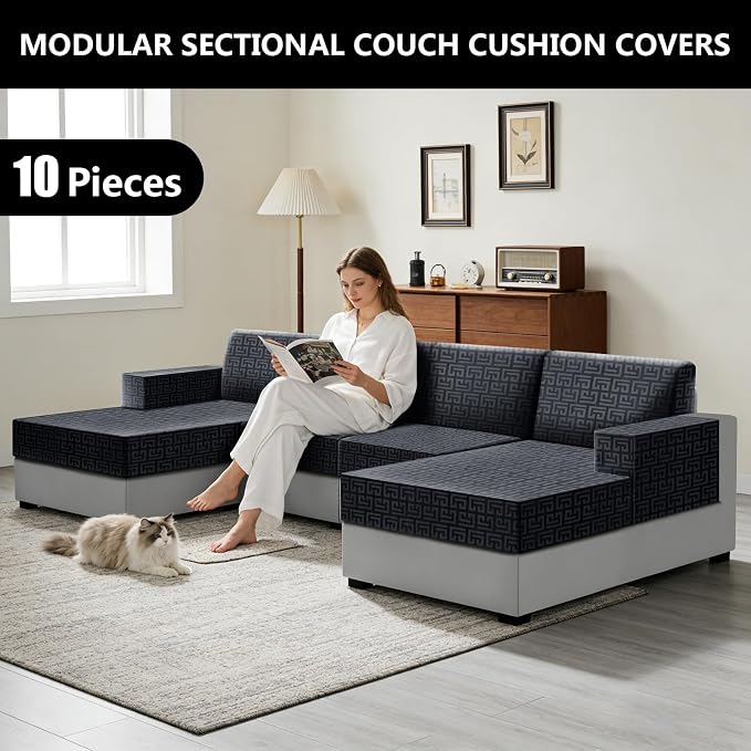 UNBBRRL 10 Pieces Stretch Sofa Cushion Covers - Image 6