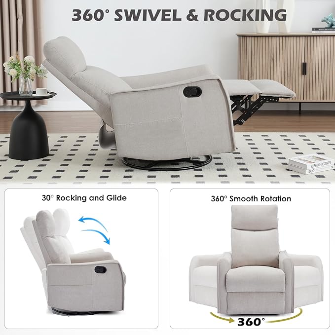 Trustyue Swivel Rocker Recliner Chair, 360° Swivel Recliner - Image 9