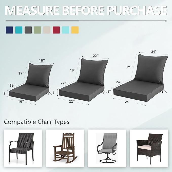 24x24 Inch Outdoor Chair Cushions Set of 2, Patio Furniture Cushions - Image 7