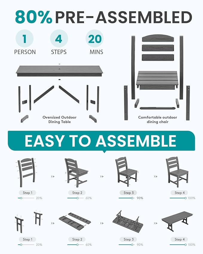 SERWALL Outdoor Armless Dining Chairs Set of 2, All-Weather HDPE Patio Chair - Image 8