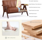 STHOUYN Brown Leather Loveseat Sofa and Accent Chair, Mid-Century Modern Office - Image 4