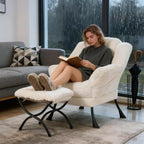 Welnow Lazy Chair with Ottoman, Modern Accent Chair with Armrests and a Side - Image 2
