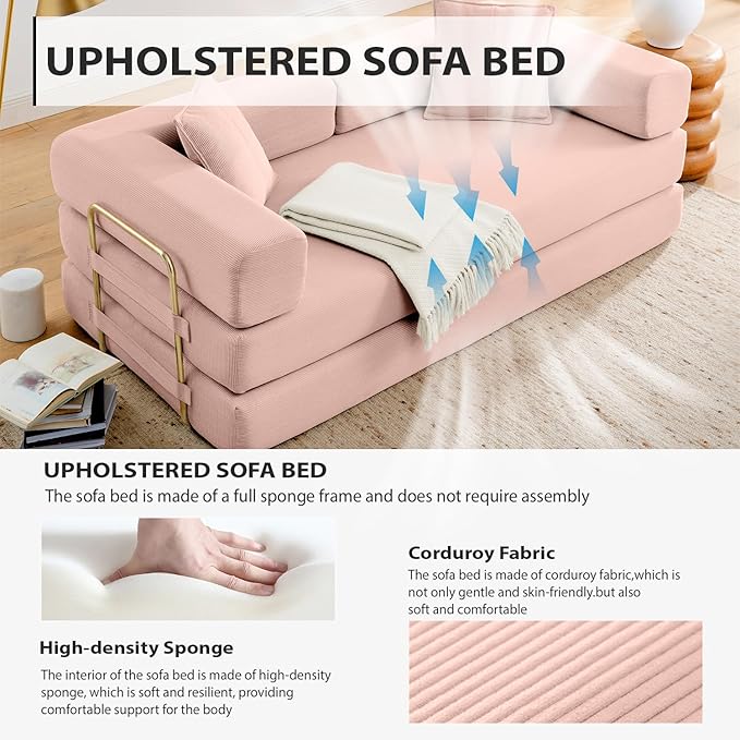 4-in-1 Folding Convertible Sofa Bed, 78 Inch Boneless Couch - Image 5