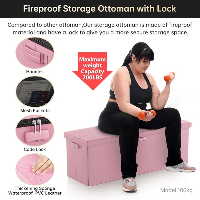 ENGPOW Storage Ottoman, Fireproof Folding Bench - Image 4