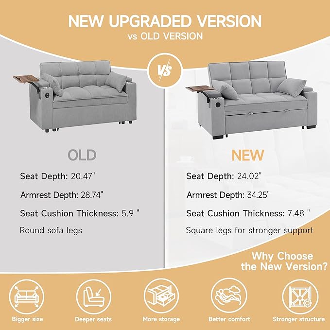 Auvsoce 65" Sleeper Sofa Bed Loveseat, Convertible Couch - Image 6
