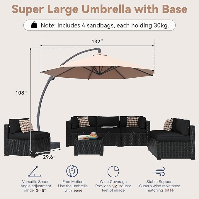 Aoxun Patio Furniture Set with Umbrella, 8 Piece Outdoor Sectional Sofas - Image 5