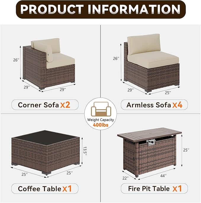Aoxun Patio Furniture Sets, 8-Piece Outdoor Patio Furniture - Image 2
