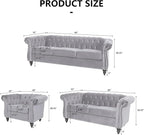RARZOE 3 Pieces of Living Room Furniture Sofa Sets, Modern Velvet Chesterfield - Image 2