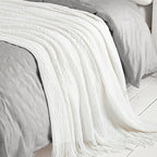 BOURINA Off White Throw Blanket 50 x90 Inches Throw Textured Solid Soft Sofa - Image 3