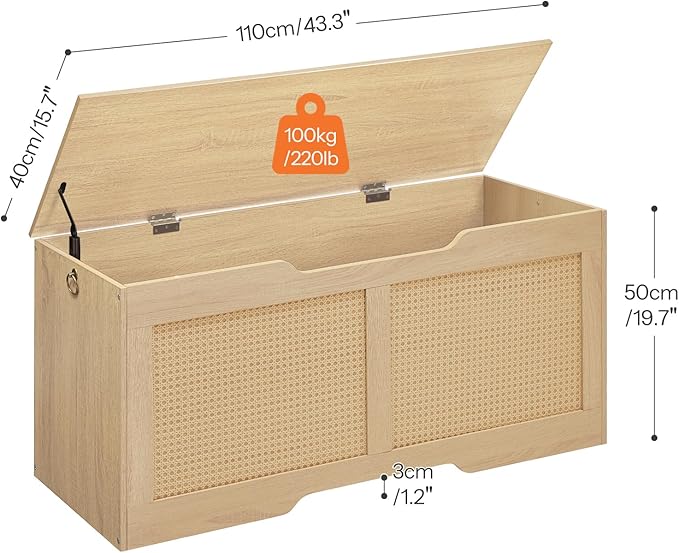 HOOBRO Storage Bench, 43.3" Toy Box, Rattan-Like Storage Chest, Sturdy Entryway - Image 3