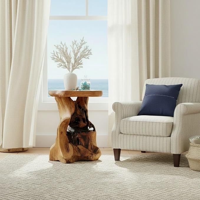 WELLAND Natural Tree Stump Stool, Live Edge End Table, Natural Edge Accent Table - Image 6