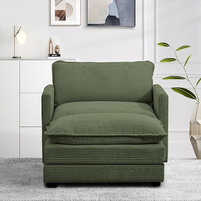 ROWHY Single Armchair with Ottoman, Modern Corduroy Cloud Couch with - Image 7