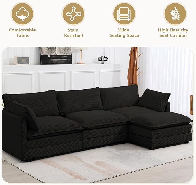 112'' Sectional Modular Cloud Couch, Oversized L Shaped 3 Seat Sofa - Image 6