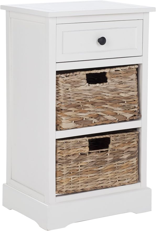 BOWERY HILL Transitional Wood Side Table, Distressed Cream Finish, Compact - Image 3