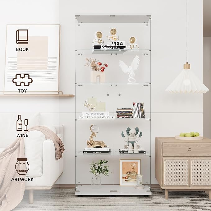 Display Cabinet with Glass Door and Lock, 5-Shelf Curio Cabinets with 5mm - Image 7