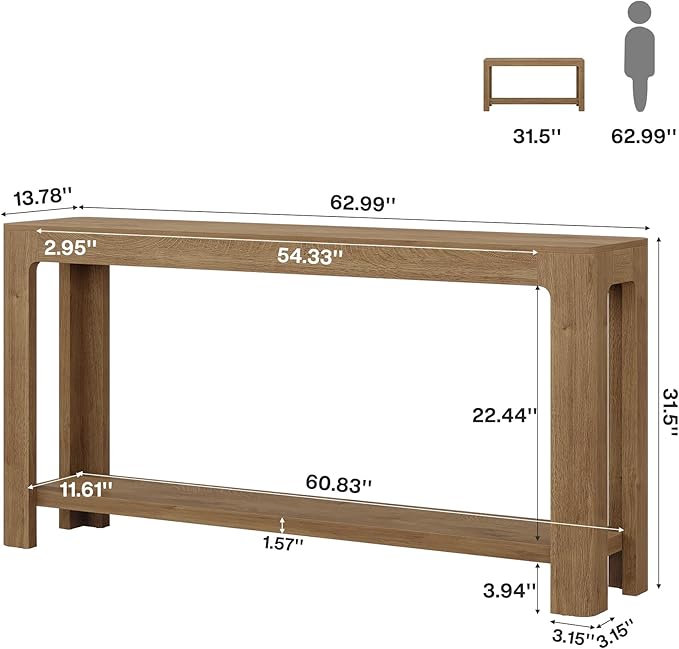 Tribesigns 63 Inch Entryway Console Table, 2-Tier Farmhouse Narrow Sofa Table - Image 2