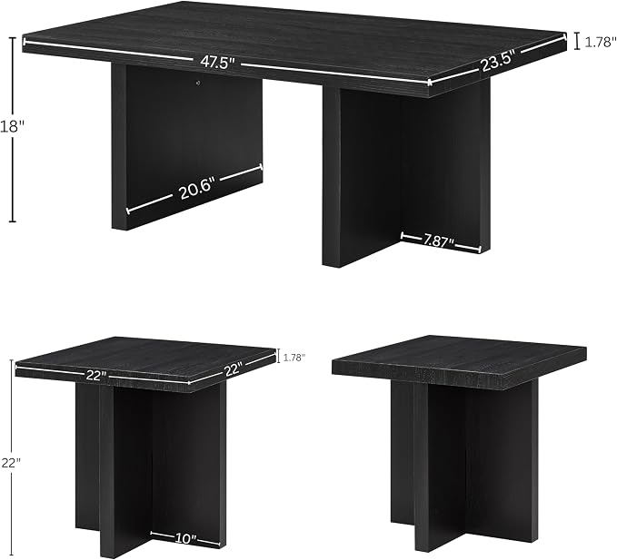 Roundhill Furniture Mchome 3-Piece Coffee Table Set, Coffee Table and Two End - Image 14