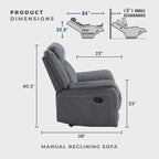 Lexicon Manual Double Reclining Sofa, Polished Microfiber Upholstered 3 Seater - Image 2