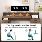 YOMILUVE Computer Desk with 3 Drawers & Storage Shelves, 65 Inch Home Office - Image 9