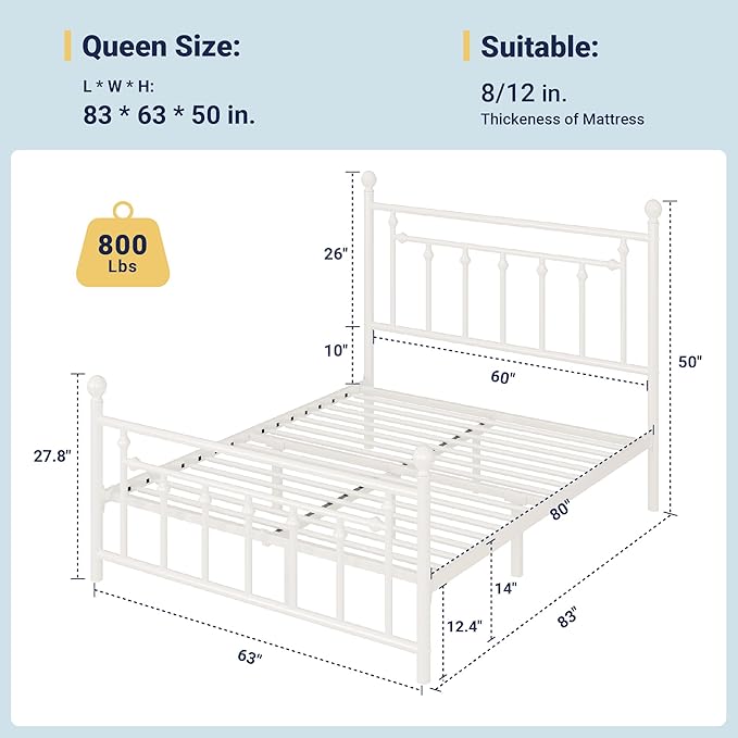 Allewie 14 Inch Queen Size Metal Platform Bed Frame - Image 2