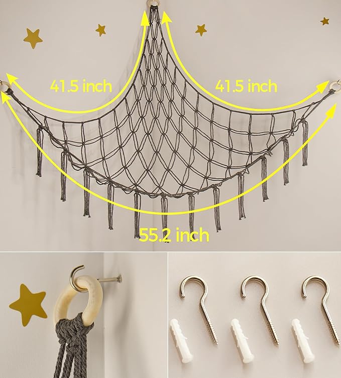 mirolam Stuffed Animals Hammock Net Corner-Hanging Stuff Animal Toy Storage - Image 4