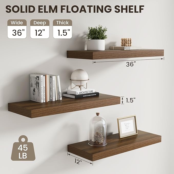 Dreamland 36 inch Floating Shelves, Rustic Wood Floating Wall Shelf - Image 3