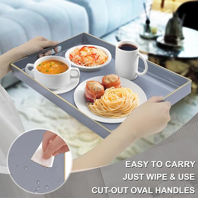 MAONAME Gray Serving Tray with Handles, Modern Grey Decorative Tray - Image 3