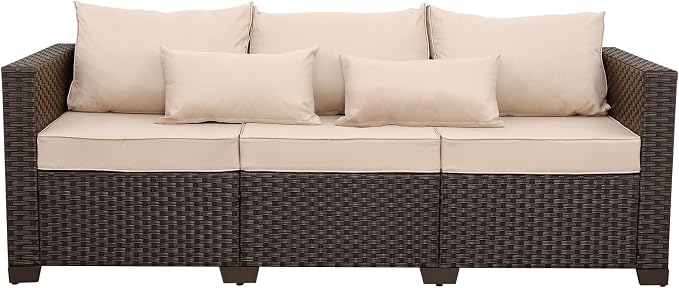 Rattan Star Outdoor Furniture Couch 3 Seater Sofa Outdoor Brown Wicker Sofa - Image 7