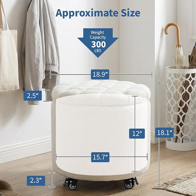 Furniliving Modern Round Storage Ottoman - Image 3