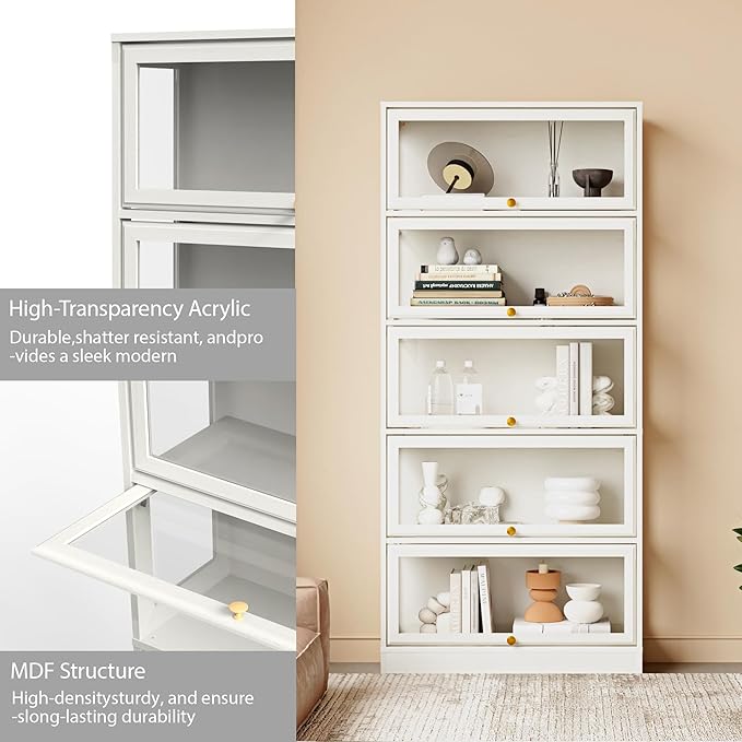 Display Cabinet with Acrylic Glass Doors, 5-Tiers Curio Cabinet with LED - Image 8