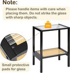 2-Tier Bamboo Side Table, Modern Glasstop Rattan Side Table, Mid Century Wood - Image 4