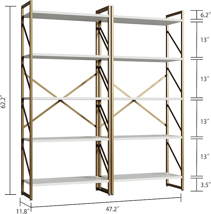 Shintenchi 2 Pieces 5 Tiers Bookshelf, Classically Tall Bookcase Shelf - Image 2