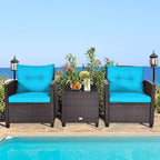 HAPPYGRILL 3 Pieces Patio Conversation Set, Outdoor Furniture Set PE Rattan - Image 2