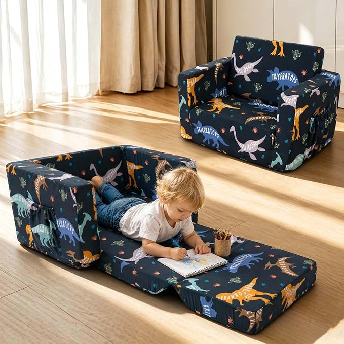 Kids Couch, 2-in-1 Kids Fold Out Couch, Convertible Kid Sofa to Lounger by Beavtaens