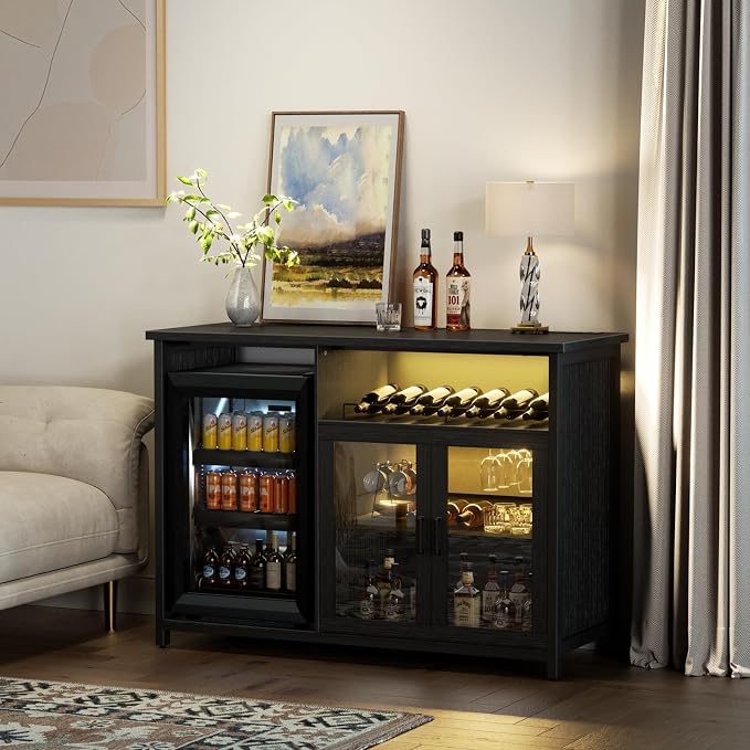 Wine Bar Cabinet with Mini Fridge Space, Sideboard Buffet Table - Image 7