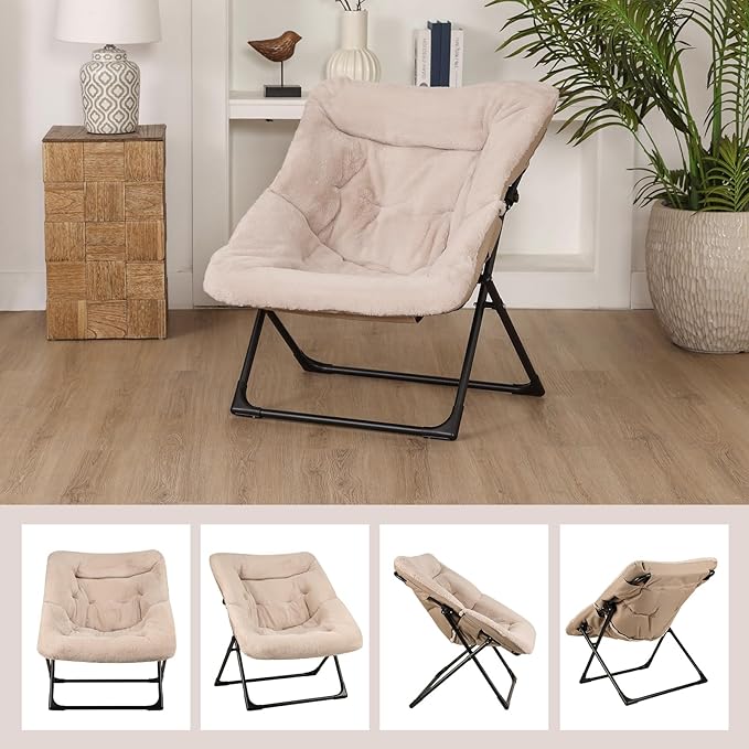 Comfy Saucer Chair for Adults, Soft Faux Fur Bedroom Chair, Accent Dorm Chairs - Image 9