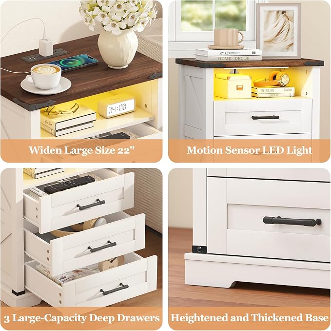 Turosur 22'' Set of 2 White Farmhouse Nightstands - Image 6