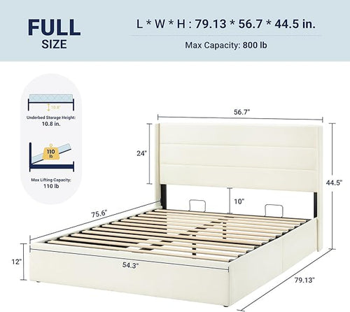 Allewie Full Size Lift Up Storage Bed, Chenille Fabric Upholstered, Modern - Image 2